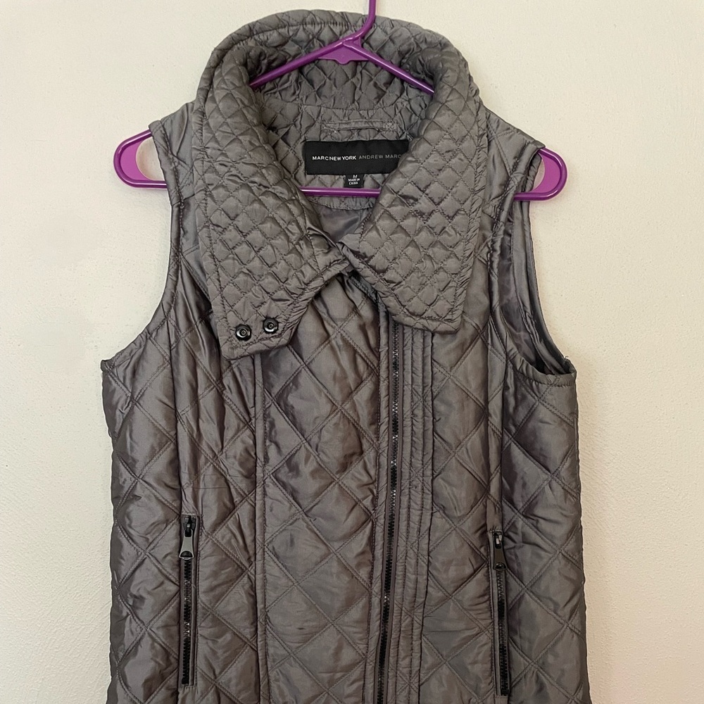 MARK NEW YORK  Puffer Vest Silver/Gray Zipper Snap Collar Nylon Polyester Sz Med